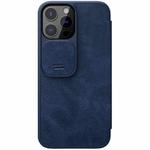 For iPhone 13 Pro NILLKIN QIN Series Pro Sliding Camera Cover Design Crazy Horse Texture Horizontal Flip Leather Case with Card Slot (Blue)