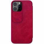 NILLKIN QIN Series Pro Sliding Camera Cover Design Crazy Horse Texture Horizontal Flip Leather Case with Card Slot For iPhone 13 Pro Max(Red)