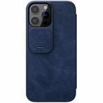 For iPhone 13 Pro Max NILLKIN QIN Series Pro Sliding Camera Cover Design Crazy Horse Texture Horizontal Flip Leather Case with Card Slot (Blue)