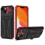 For iPhone 13 Kickstand Armor Card Wallet Phone Case(Red)