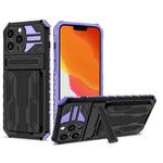 For iPhone 13 Pro Max Kickstand Armor Card Wallet Phone Case (Purple)