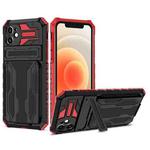 For iPhone 12 Kickstand Armor Card Wallet Phone Case(Red)