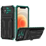 For iPhone 12 Kickstand Armor Card Wallet Phone Case(Dark Green)