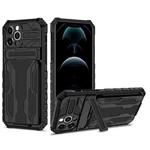 For iPhone 12 Pro Max Kickstand Armor Card Wallet Phone Case(Black)