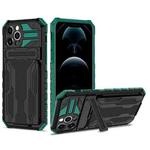 For iPhone 12 Pro Max Kickstand Armor Card Wallet Phone Case(Dark Green)