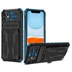 For iPhone 11 Kickstand Armor Card Wallet Phone Case (Blue)