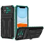 For iPhone 11 Kickstand Armor Card Wallet Phone Case (Dark Green)