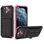 For iPhone 11 Pro Max Kickstand Armor Card Wallet Phone Case (Pink)