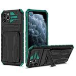 For iPhone 11 Pro Max Kickstand Armor Card Wallet Phone Case (Dark Green)