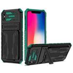 For iPhone X / XS Kickstand Armor Card Wallet Phone Case(Dark Green)