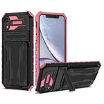 For iPhone XR Kickstand Armor Card Wallet Phone Case(Pink)