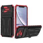 For iPhone XR Kickstand Armor Card Wallet Phone Case(Red)