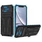 For iPhone XR Kickstand Armor Card Wallet Phone Case(Blue)