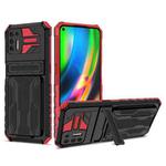 For Motorola Moto G9 Plus Armor Card PC + TPU Shockproof Case with Card Slot & Invisible Holder(Red)