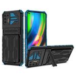 For Motorola Moto G9 Plus Armor Card PC + TPU Shockproof Case with Card Slot & Invisible Holder(Blue)