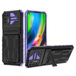 For Motorola Moto G9 Plus Armor Card PC + TPU Shockproof Case with Card Slot & Invisible Holder(Purple)