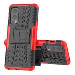 For OnePlus Nord 2 5G Tire Texture Shockproof TPU+PC Protective Case with Holder(Red)
