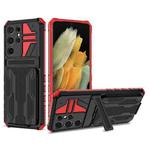 For Samsung Galaxy S21 5G Armor Card PC + TPU Shockproof Case with Card Slot & Invisible Holder(Red)