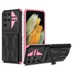 For Samsung Galaxy S21 Ultra 5G Armor Card PC + TPU Shockproof Case with Card Slot & Invisible Holder(Pink)