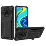For Xiaomi Redmi Note 9S Armor Card PC + TPU Shockproof Case with Card Slot & Invisible Holder(Black)
