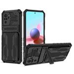 For Xiaomi Redmi Note 10 4G Armor Card PC + TPU Shockproof Case with Card Slot & Invisible Holder(Black)