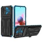 For Xiaomi Redmi Note 10 4G Armor Card PC + TPU Shockproof Case with Card Slot & Invisible Holder(Blue)