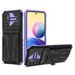 For Xiaomi Redmi Note 10 5G Armor Card PC + TPU Shockproof Case with Card Slot & Invisible Holder(Purple)