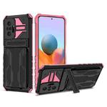 For Xiaomi Redmi Note 10 Pro 4G Armor Card PC + TPU Shockproof Case with Card Slot & Invisible Holder(Pink)
