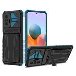 For Xiaomi Redmi Note 10 Pro 4G Armor Card PC + TPU Shockproof Case with Card Slot & Invisible Holder(Blue)