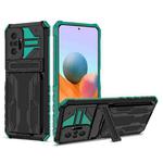 For Xiaomi Redmi Note 10 Pro 4G Armor Card PC + TPU Shockproof Case with Card Slot & Invisible Holder(Dark Green)