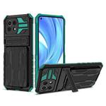 For Xiaomi Mi 11 Lite Armor Card PC + TPU Shockproof Case with Card Slot & Invisible Holder(Dark Green)