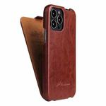 For iPhone 13 Pro Fierre Shann Retro Oil Wax Texture Vertical Flip PU Leather Case (Brown)