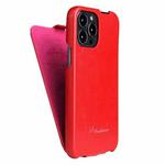 For iPhone 13 Fierre Shann Retro Oil Wax Texture Vertical Flip PU Leather Case(Red)