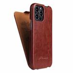 For iPhone 13 Fierre Shann Retro Oil Wax Texture Vertical Flip PU Leather Case(Brown)