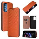 For Motorola Edge 20 Pro Carbon Fiber Texture Horizontal Flip TPU + PC + PU Leather Case with Card Slot(Brown)