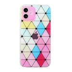 For iPhone 12 Hollow Diamond-shaped Squares Pattern TPU Precise Hole Phone Protective Case(Pink)