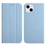 For iPhone 13 mini 3-Folding Ultrathin Skin Feel Magnetic Solid Color Horizontal Flip Leather Case with Holder (Sky Blue)