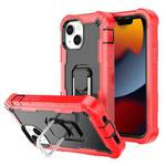 For iPhone 13 mini PC + Rubber 3-layers Shockproof Protective Case with Rotating Holder (Red + Black)