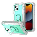 For iPhone 13 mini PC + Rubber 3-layers Shockproof Protective Case with Rotating Holder (Grey White + Mint Green)