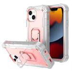 For iPhone 13 mini PC + Rubber 3-layers Shockproof Protective Case with Rotating Holder (Grey White + Rose Gold)