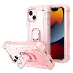 For iPhone 13 mini PC + Rubber 3-layers Shockproof Protective Case with Rotating Holder (Rose Gold)
