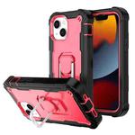 For iPhone 13 PC + Rubber 3-layers Shockproof Protective Case with Rotating Holder(Black + Rose Red)