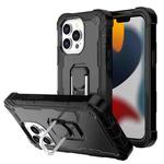 For iPhone 13 Pro PC + Rubber 3-layers Shockproof Protective Case with Rotating Holder (Black)