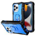 For iPhone 13 Pro PC + Rubber 3-layers Shockproof Protective Case with Rotating Holder (Black + Blue)