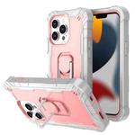 For iPhone 13 Pro PC + Rubber 3-layers Shockproof Protective Case with Rotating Holder (Grey White + Rose Gold)