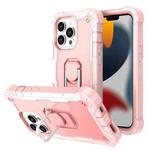 For iPhone 13 Pro PC + Rubber 3-layers Shockproof Protective Case with Rotating Holder (Rose Gold)