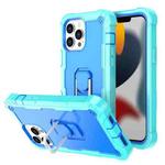 For iPhone 13 Pro Max PC + Rubber 3-layers Shockproof Protective Case with Rotating Holder (Mint Green + Blue)