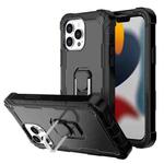For iPhone 13 Pro Max PC + Rubber 3-layers Shockproof Protective Case with Rotating Holder (Black)