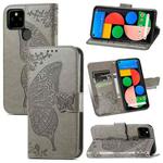 Butterfly Love Flowers Embossed Horizontal Flip Leather Case with Holder & Card Slots & Wallet & Lanyard For Google Pixel 5A 5G(Gray)