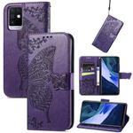 Butterfly Love Flowers Embossed Horizontal Flip Leather Case with Holder & Card Slots & Wallet & Lanyard For Infinix Note 10(Dark Purple)